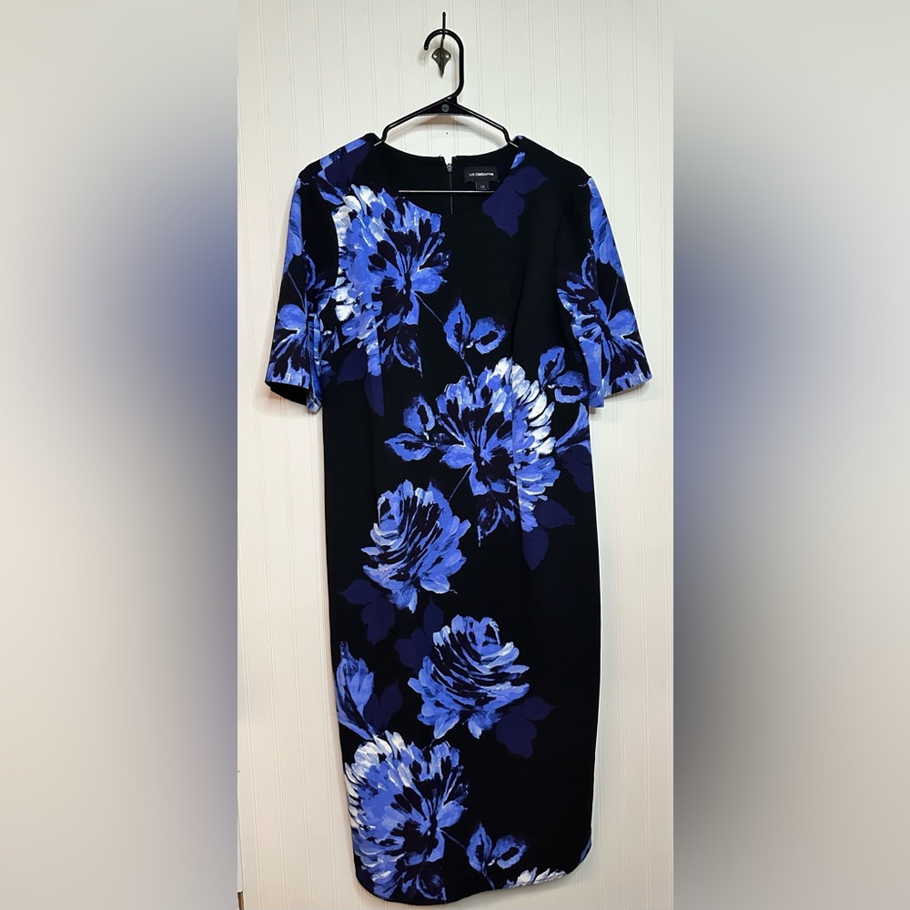 Liz Claiborne Blue and Black Floral Midi Dress